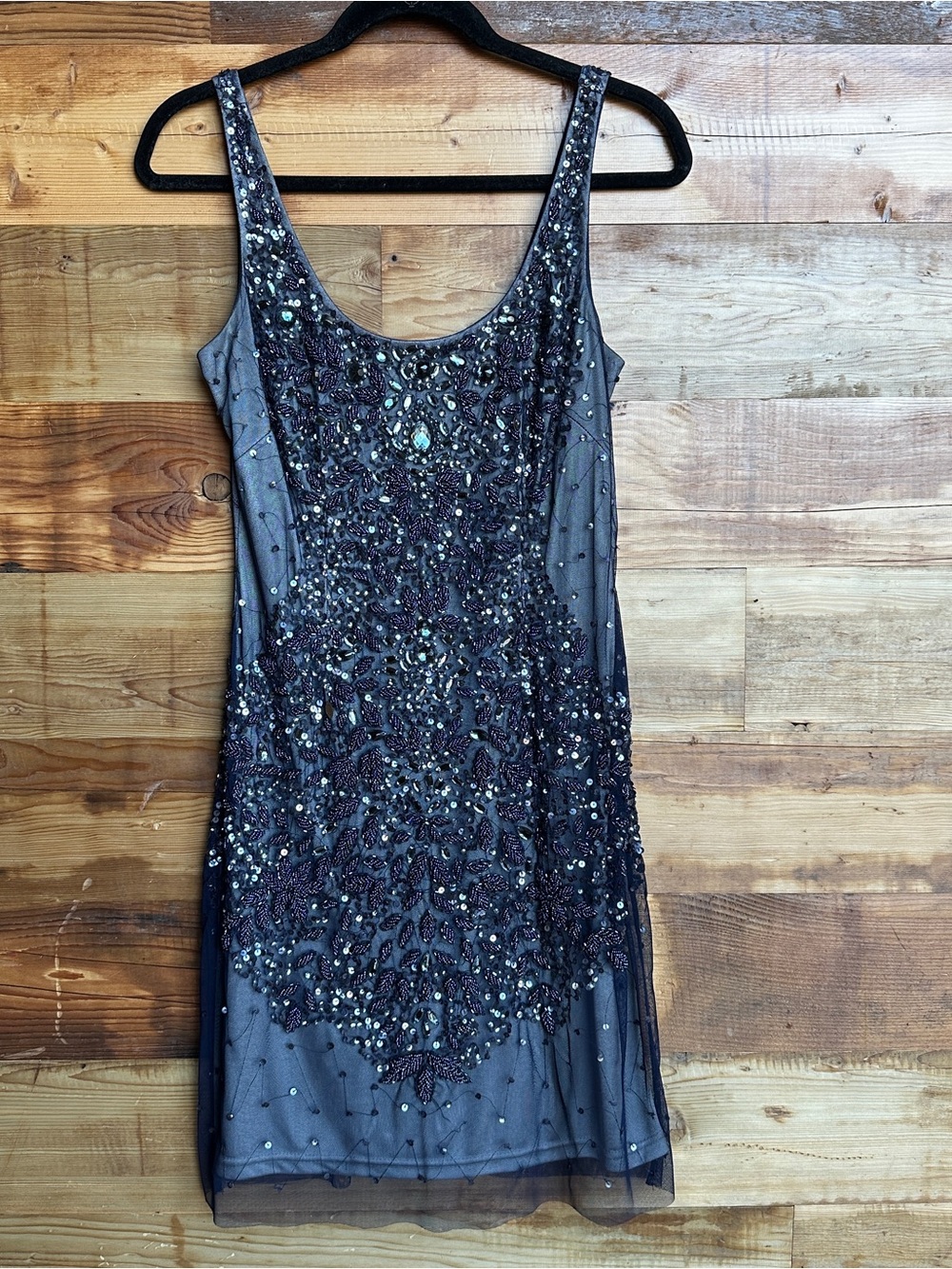 Adrianna Papell Formal Evening Dress Beaded Sequin Sleeveless Knee Length